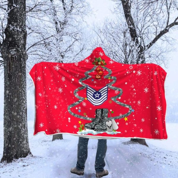 US Air Force E-7 Old Style Rank Christmas Hooded Blanket