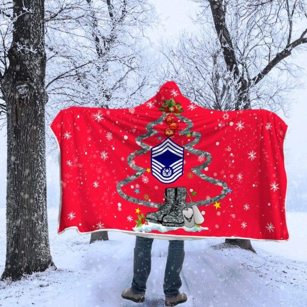 US Air Force E-9 Chief Master Sergeant Of The Air Force E9 CMSAF  Christmas Hooded Blanket