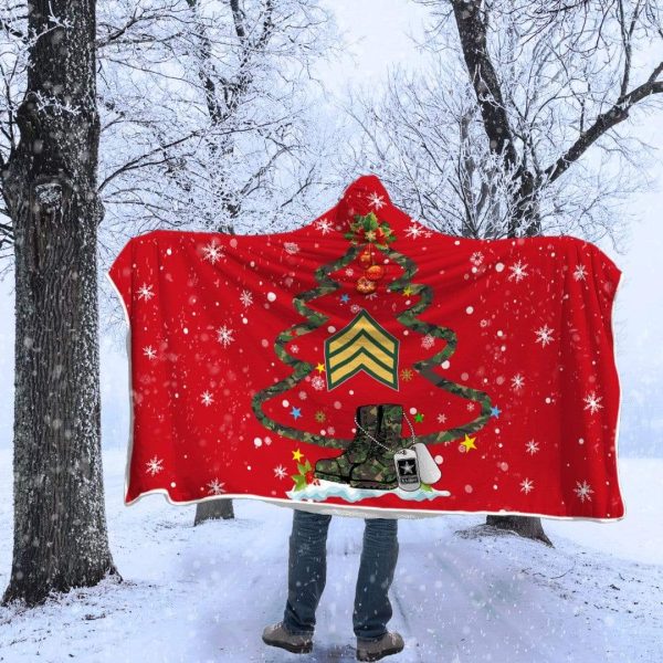 US Army E-5 Sergeant E5 SGT Noncommissioned Officer Ranks – Christmas Hooded Blanket