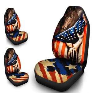 US Flag Horse Car Seat Covers Custom Patriotic Car Accessories