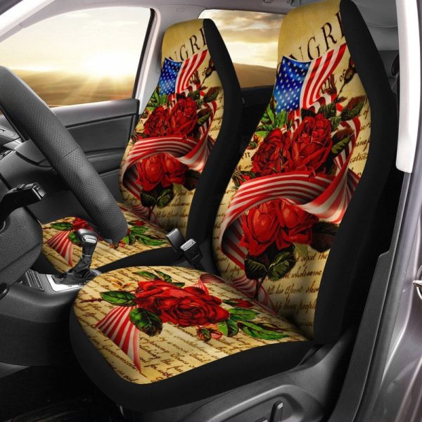 US Flag Red Rose Car Seat Covers Custom Car Accessories