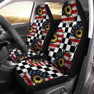 US Flag Sunflower Car Seat Covers Custom Checkerboard Car Accessories