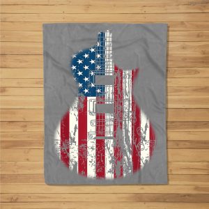 Us American Flag Guitar Musician Distressed Guitars Vintage Fleece Blanket