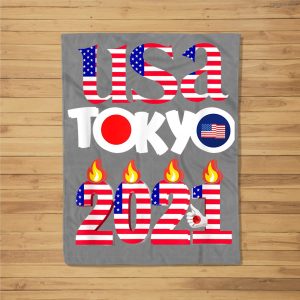 Usa Tokyo Japan 2021 America Flag Fleece Blanket