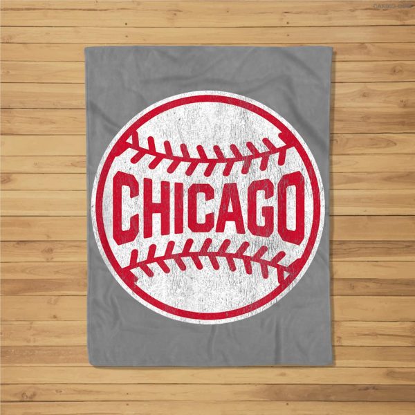 Vintage Chicago Baseball Stitches Fleece Blanket