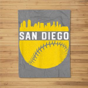 Vintage Downtown San Diego Cali Skyline Baseball Fleece Blanket