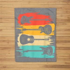 Vintage Guitar Gift For Men Women Music Band Guitarist Stuff Fleece Blanket