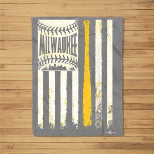 Vintage Milwaukee Baseball Flag  Patriotic Baseball Fleece Blanket