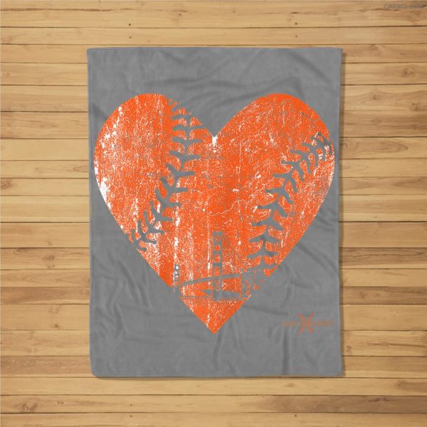 Vintage San Francisco Baseball Heart Fleece Blanket