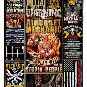 Warning This Aircraft Mechanic Skull Blanket