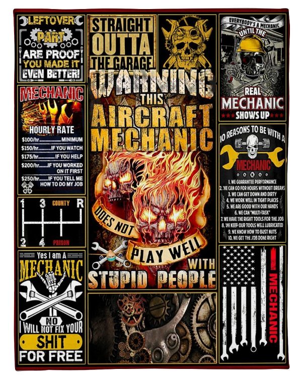 Warning This Aircraft Mechanic Skull Blanket