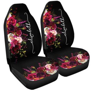 Watercolor Flowers Car Seat Covers Custom Personalized Name Car Accessories