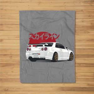 White Skyline Jdm Gt R 34 Fleece Blanket