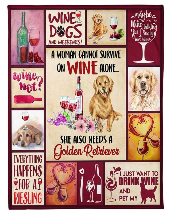 Wine And Golden Retriever Blanket