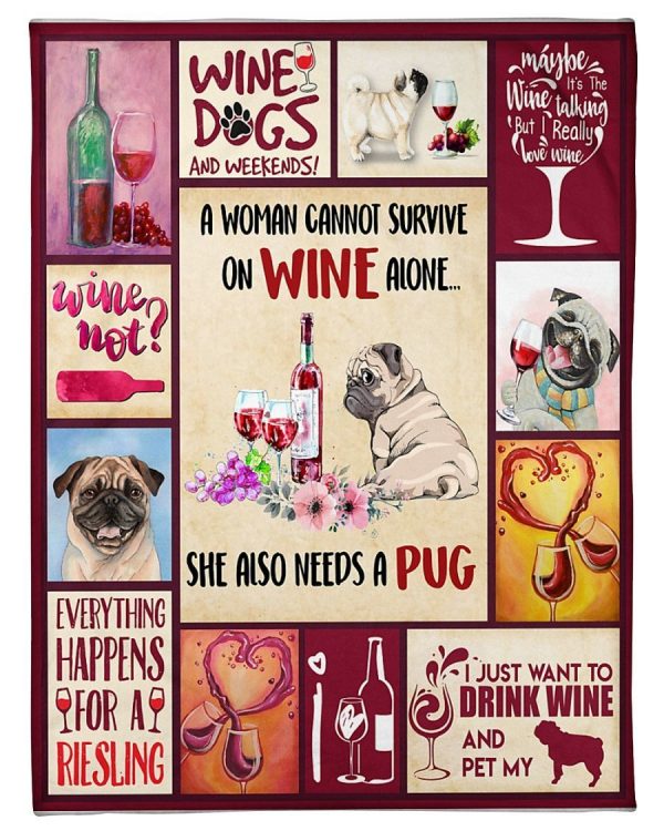 Wine And Pug Blanket