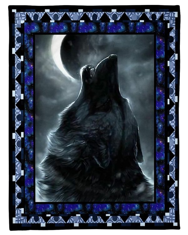 Wolf Howling Moon Blanket