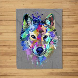 Wolf Splash Art Animal Face  Wolf Lover Fleece Blanket