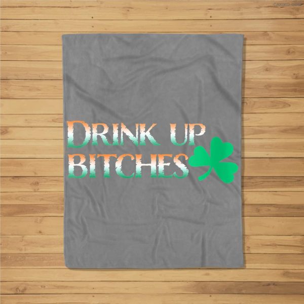 Womens Mens Funny St. Paddys Drinking Irish Flag Fleece Blanket