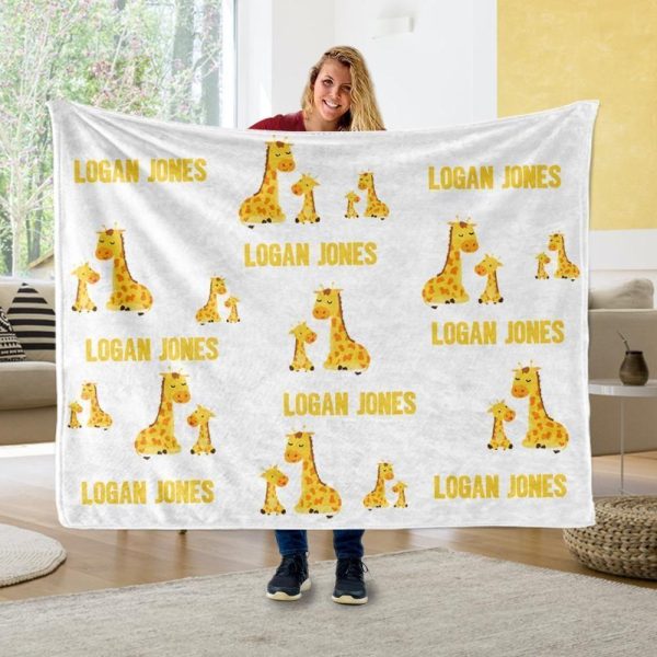 Yellow Giraffe Cozy Custom Text Name Blanket