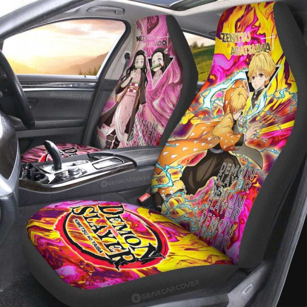 Zenitsu And Nezuko Car Seat Covers Custom Demon Slayer Anime Car Accessories