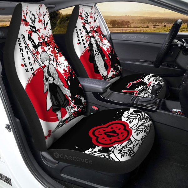 Zenitsu And Nezuko Car Seat Covers Custom Japan Style Demon Slayer Anime Car Interior Accessories